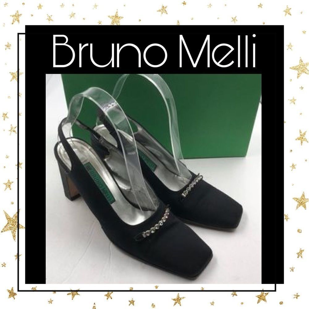 Bruno Melli Black Satin Slingback Heels 7.5 7.5M